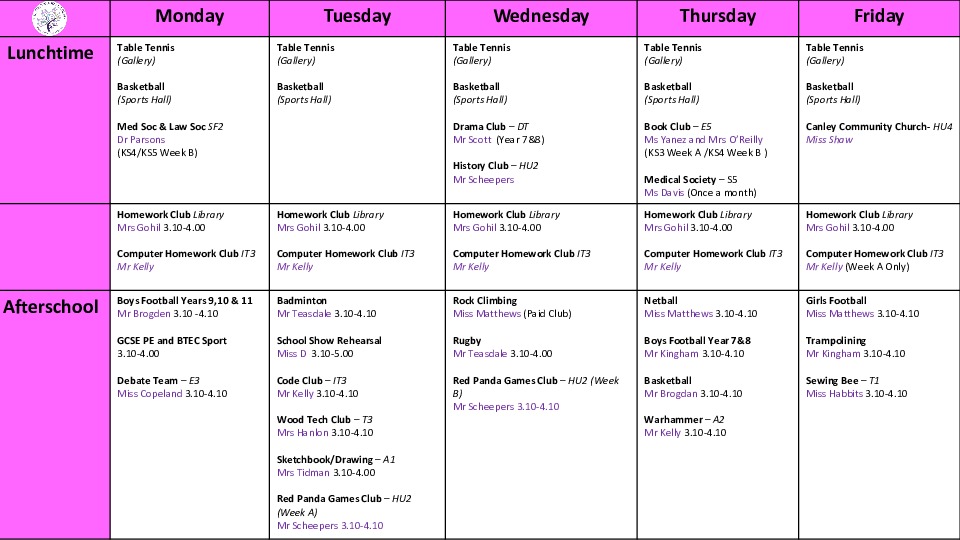 Twa extra curricular clubs
