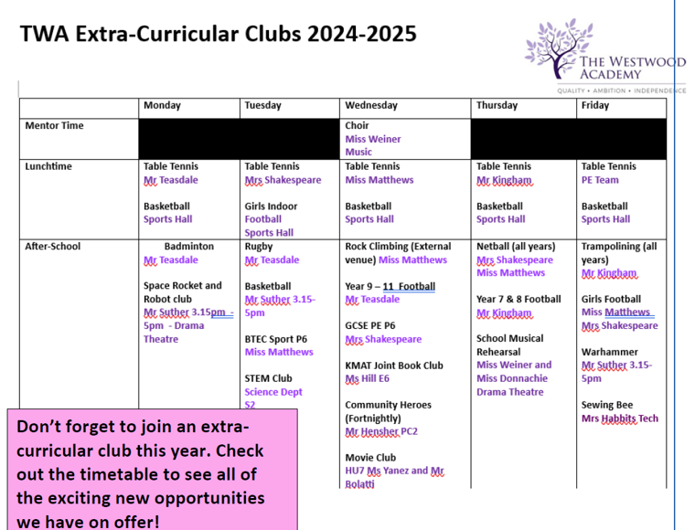 Twa extra curricular clubs